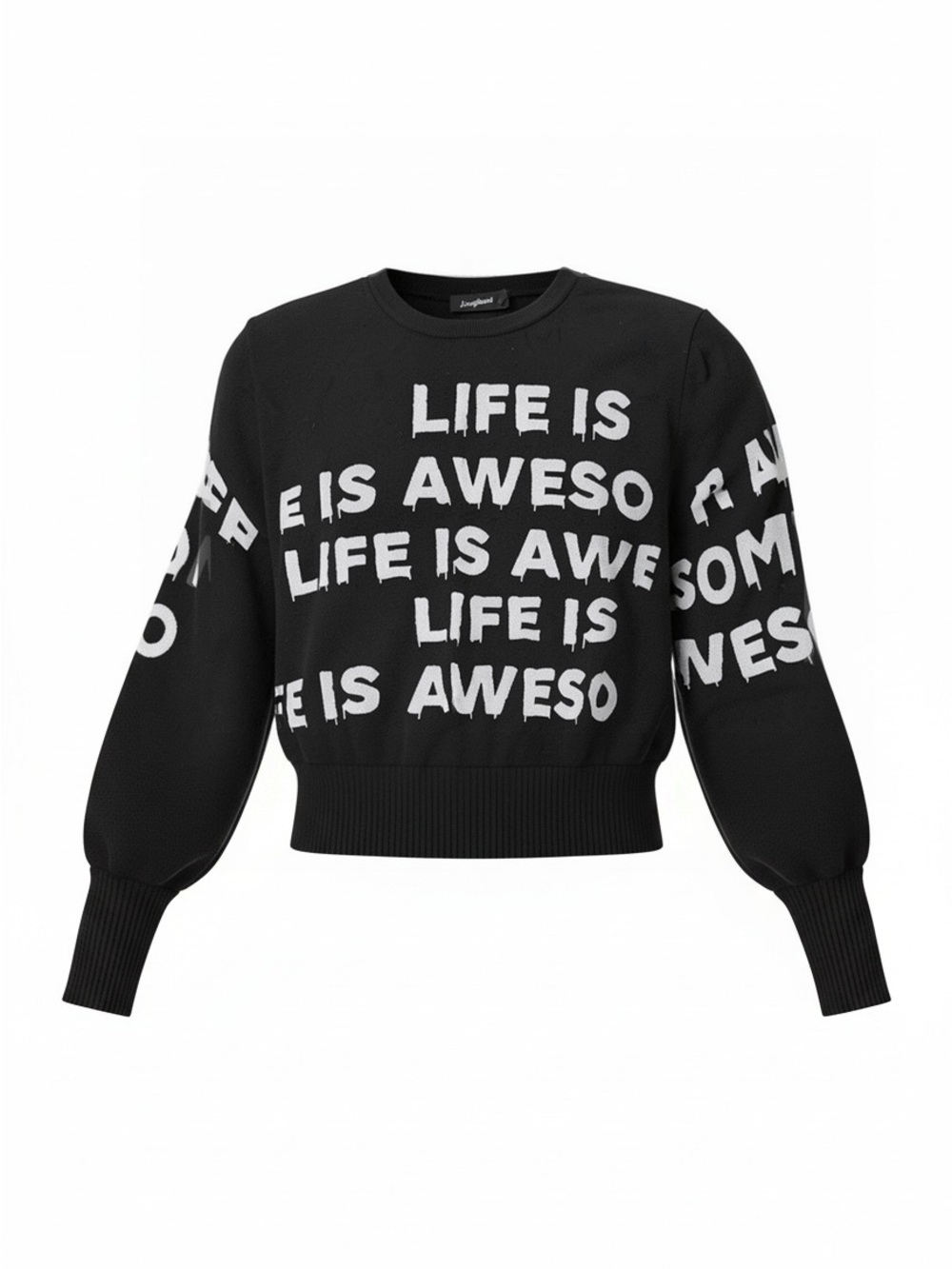 Desigual Black Crewneck Sweater with White 'Life Is Awesome’ Graphic